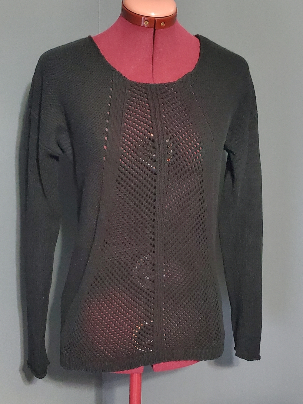 Calvin Klein Jeans Black Open-Weave Scoop Neck Sweater Women's Size M